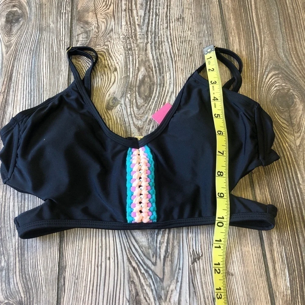 XHILARATION Black Colorful Weave Design Bikini Top